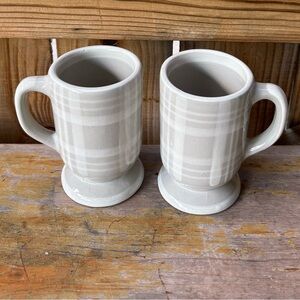 Set of 2 Heavy Louisville Stoneware Ivory & Gray Footed Pedestal Mugs 12oz